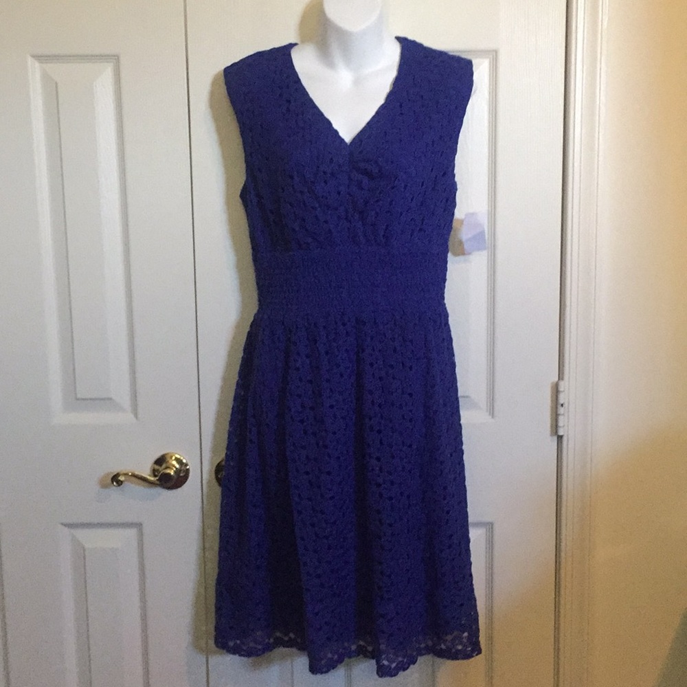 Blue eyelet cap-sleeved dress